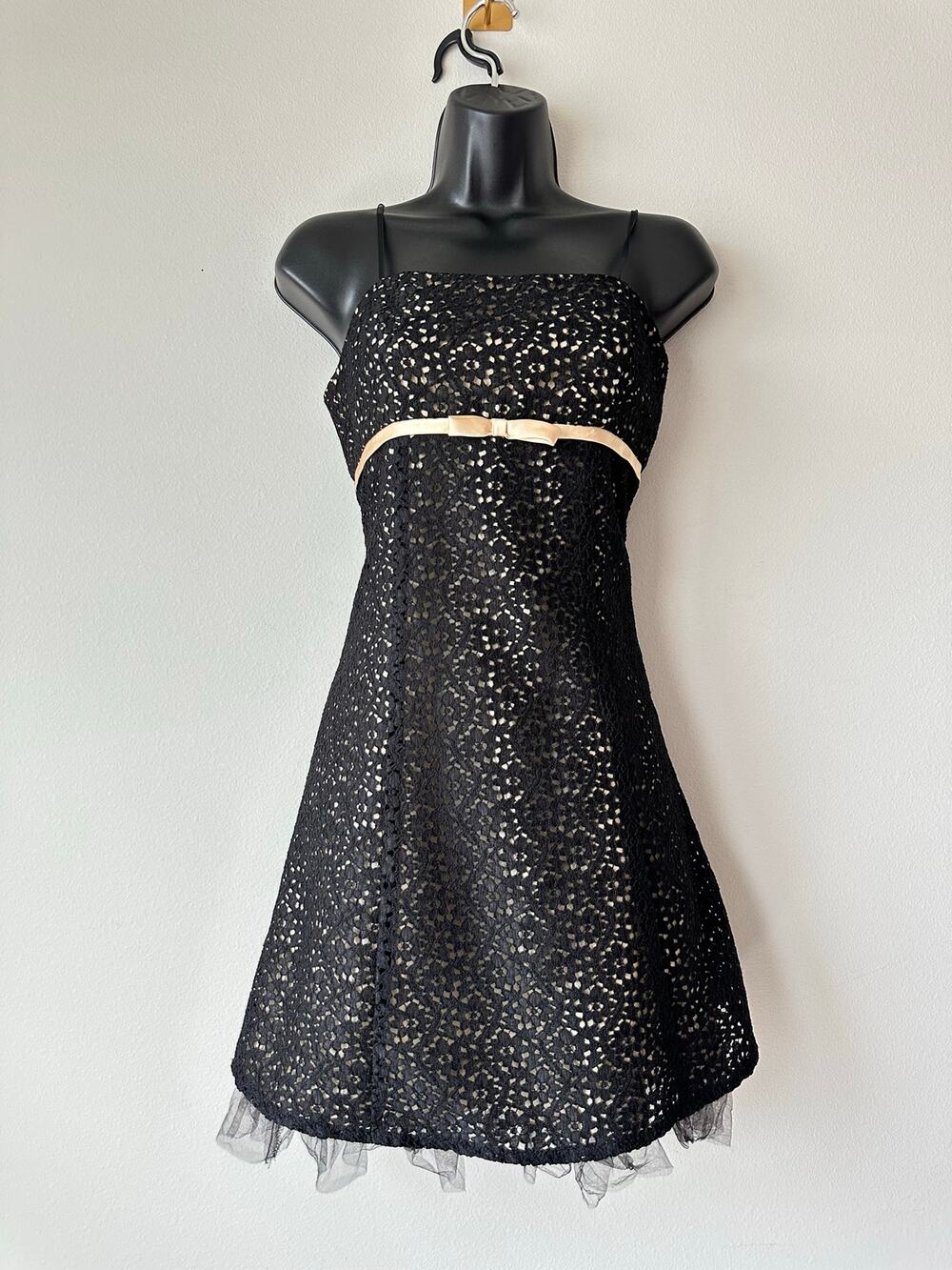Vintage Y2K Candie’s Black Lace Babydoll Dress Bow Detail Party Dress Size 9